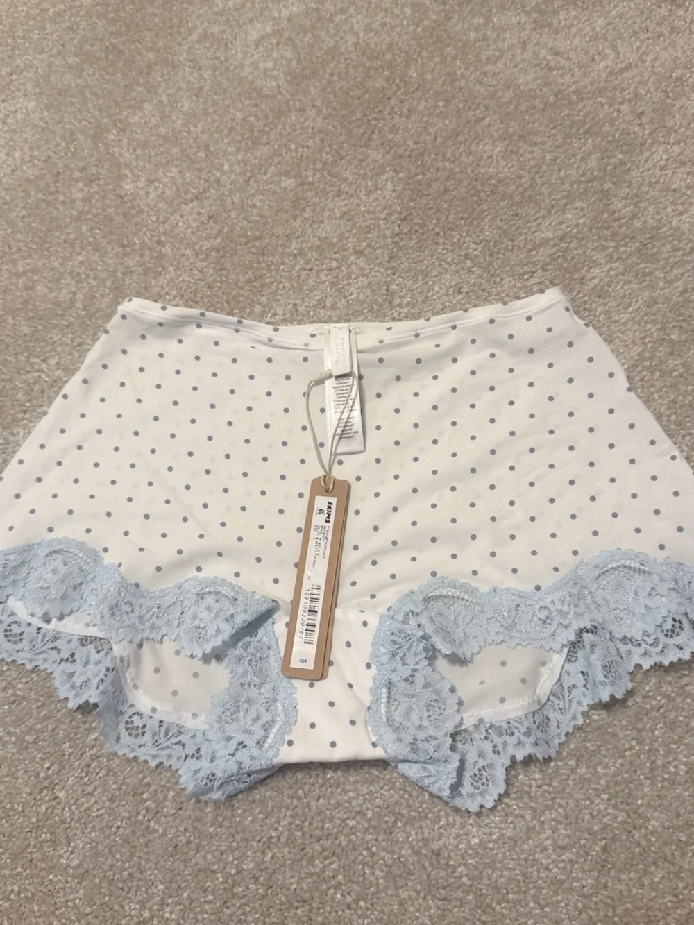 SKIMS Light Blue Polka Dot High-Waist Lace Trim Briefs - Picture 1 of 2